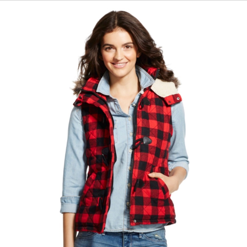 Mossimo Plaid Hooded Puffer Vest